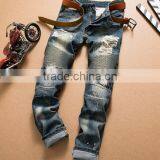 2016Men Biker Skinny Jeans Buttom Side Zipper Knee Protection Elastic Jeans Denim Biker Jeans Pants in Stock Accept Small Order thumbnail-1