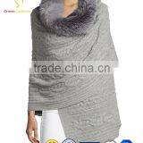 Fur Trimmed Cashmere Cable Shawl Cashmere Shawl With Fur thumbnail-1