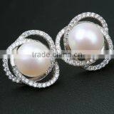 2016 Hot New Elegant Natural Pearl and Zirconia Stud Earrings in 925 Sterling Silver thumbnail-2