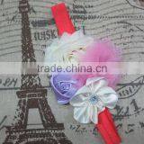 Girls Boutique Chic Rose and Rhinestoned Satin Petals Headbands For Baby thumbnail-6