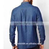 Wholesale 100% Cotton Long Sleeve Rinse Wash Light Weight Light Blue Denim Shirt for Men thumbnail-2