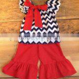 Girls 4th of July Patriotic Chevron Peasant Shirt With Ruffle Shorts Capris Pants Clothing Set Wholesale China Cheap Clothes