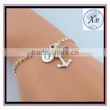 Wholesale Nautical Initial Birthstone Charm Jewelry Personalized Silver Anchor Bracelet thumbnail-3