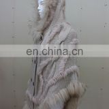 Knit Rabbit Fur Shawl Lovely Raccoon Fur Trim Knitted Cloak Fancy Knitting Fur Cape Poncho