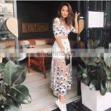 Pictures of Long Skirts and Tops Women See Through Floral Printed Long Casual Chiffon Dress thumbnail-3
