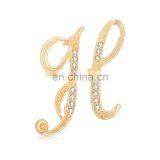 Newest Popular Alphabet Letter Brooches Custom Metal Gold Plated Letter Rhinestone Brooch Pins
