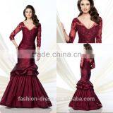 Elegant Long Sleeve Burgundy Taffeta Evening Dress For Mother Of The Bride thumbnail-1