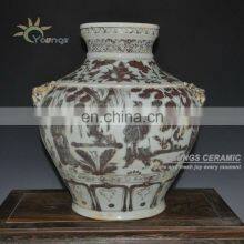 Antique Yuan Reproduction Chinese Underglazed Blue and Red Porcelain Figure Warrior Vases