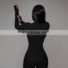 Фитнес-трексаут однотонный комбинезон для женщин с высокой эластичностью, стретч-комбинезон с длинными рукавами и молнией thumbnail-5