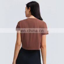 Summer Women Quick Dry Sexy Cropped Navel Loose Breathable Fitness Run Workout Shirt Gym Tank Top Yoga Crop Custom Logo Clothing thumbnail-5