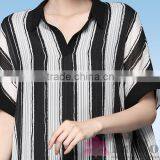 Lastest Summer Fashion White Black Stripes Short Sleeves False Two-piece Chiffon T-shirt 100 thumbnail-2