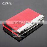Lichee Pattern Red Leather Flannelette Lining Stainless Steel Promotional Metal Leather Credit Card Holders thumbnail-5