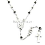 2016 Fashion Style Jewelry High Quality Two Tone Silver And Black Rosary Beads Christian Trends Cross Costume Necklace