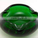 Sodalime Green Solid Color Air Bubble Customized Size Round Ashtray Leadfree Crystal Unique Design thumbnail-1