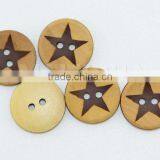 36L(23mm) Natural High Quality Brown Wood Button Painted Star Laser Engraving on thumbnail-2