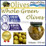 Whole Green Olives,100% Tunisian Table Olives,Whole Green Olives ,Green Olives. 370 ml Glass Jar