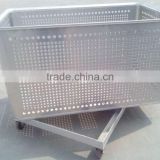 Aluminum transfer container with casters, aluminum perforated plate material