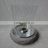 Grey Fiber Stone Fireplace With Cylinder Borosilicate Glass thumbnail-1