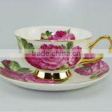 Hight Quality New Products 200ml Bone China European Style Flower Pattern coffee cup with Saucer Set for Promotion Gift