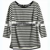 Yarn Dyed White/black Cheap Striped t Shirts With 3/4 Sleeve for Girl thumbnail-2