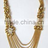 BRIDAL KUNDAN PEARL Gold Plated Designer Necklace Jhumka Earring Set thumbnail-6