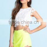 Full Zip Closure Cap Sleeve Crochet Crop Top Women Top Selling Products in thumbnail-3