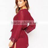 Sexy Fashion Semitransparent Chiffon Fabric Lace Cuff Robe for Lady thumbnail-3