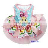 Easter Pastal Chevron Blue Polka Dots Bling Bow Bunny PETS Party Dress XS-L thumbnail-1