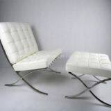 White Barcelona Chair and Ottoman With Italian Leather Barcelona Chair and Ottoman thumbnail-1