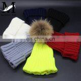 Hot Sell Cute Winter Hats Natural Raccoon Fur Pompom Beanie Cap With Ball Top Knitted Crochet Kid Hat thumbnail-6