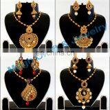 South Indian Long Pendant Necklace Set-Antique Gold Plated Oversize Pendant Set-Designer Exclusive Indian Jewelry Wholesale thumbnail-2