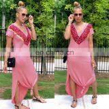 Hot Sales 2020 Women Fashion Casual Dresses Ladies V-Neck Split Long Dresses Women Summer Dresses thumbnail-6