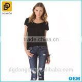 Lady Casual Fashion Black Rib Short Sleeve T-shirt 2016 thumbnail-1