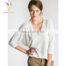 Ladies Loose Vneck Short Sleeve Cashmere Sweater thumbnail-3
