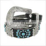 Genuine Leather Crystal Cross Accent Fashion Belt thumbnail-1