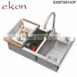 Top Workmanship Double Bowl Handmade Stainless Steel Top Mount Kitchen Sinks thumbnail-3