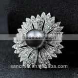 Vintage big black pearl Austrian crystal korea flower wedding channel brooch
