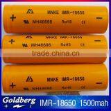 Best quality mnke IMR18650 3.7v 1500mah Li-ion rechargeable battery with factory price