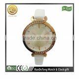 Gold fashion diamond pu strap ladies watch