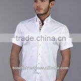 Short Sleeve Satin White Dress Shirt for Men thumbnail-1