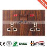 Double 13A Multi Function Grain of Wood Wall Socket With Switch thumbnail-1