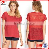 2016 New design women blouse jersey front and lace back apparel wholesale apparel