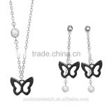 Coolman Jewelry 316L Stainless Steel and Ceramic Material Butterfly Theme Refined Style Necklace and Earrings for young Girls
