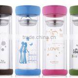 Double Insulated Glass Cup With Lid thumbnail-1