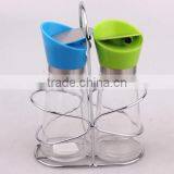 Glass Jar Set for Oil With Metal Stand