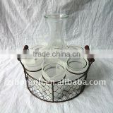 set 7 wholesale milk glass jar in metal stand