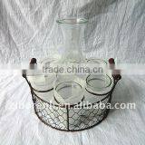 Clear Glass Cups Hot Sale Old Milk Glass Bottle Set Embossed Cow Milk Bottles With Lid in Metal Stand thumbnail-1