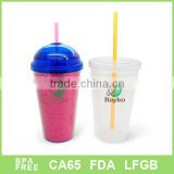 Dome lid BPA free 16oz promotion plastic straw mugs