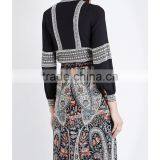 Wholesale Women High Neck Long Sleeves Buttoned Cuffs Geometric Embroidery Crepe Shirt(DQE0163T) thumbnail-3