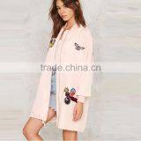 HAODUOYI Women Trench Coat Printed Pink Pockrts Zipper Loose Long Sleeve Coat Elegant Lady Coat thumbnail-5